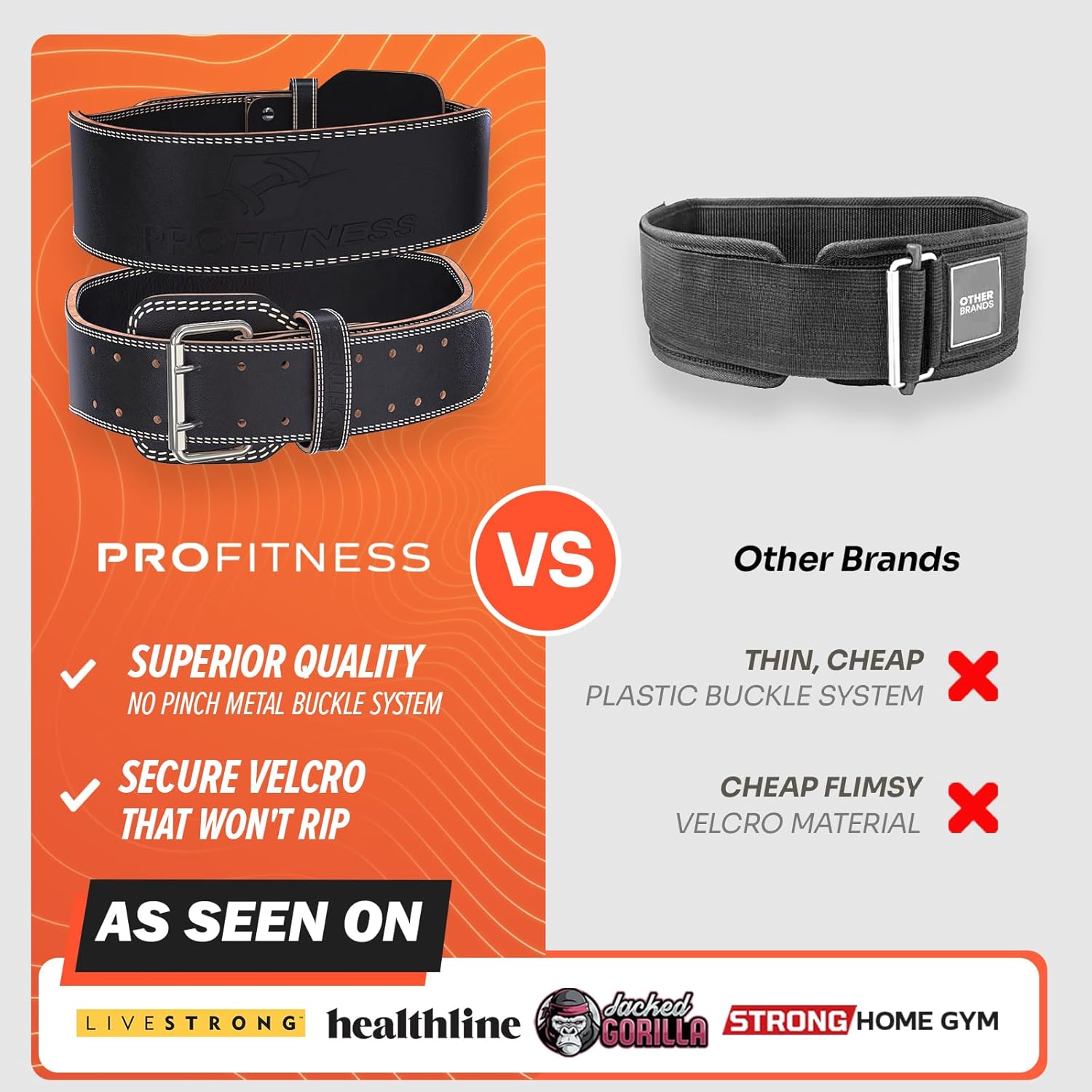 Black leather weightlifting belt with 'PROfitness' logo in front.